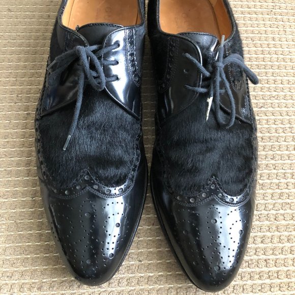 Gucci Men\'s Black Ponyhair Leather Brogues Oxford. main image 12
